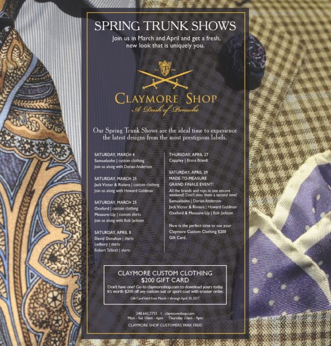claymore trunk show spring 2017